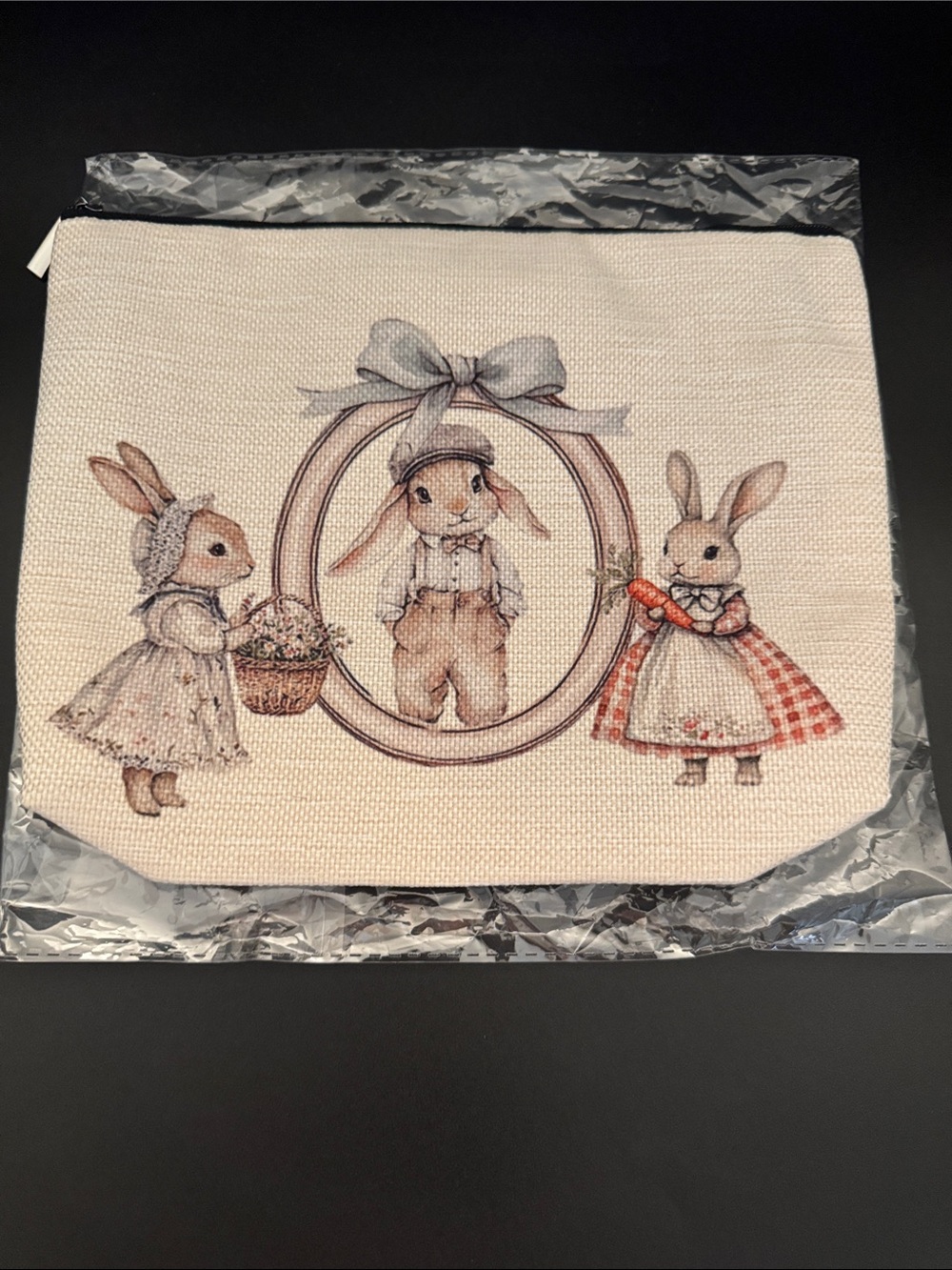 Vintage Style Canvas Bunny Family Print cream Bag